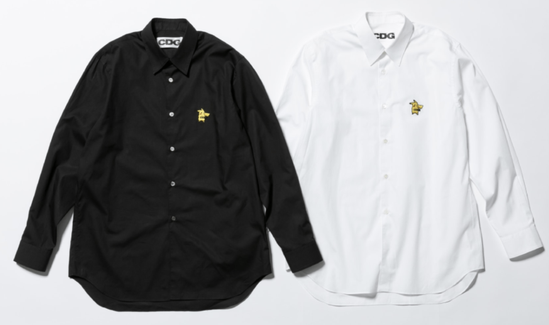 CDG Solid button up with Pikachu Applique