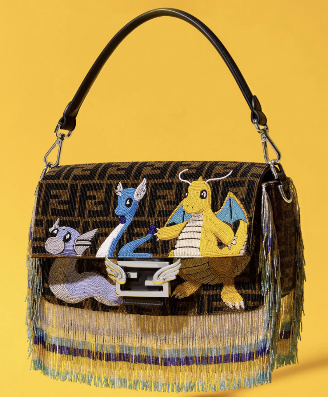 Beaded purse with Fendi logo and Dratini, Dragonair, and Dragonite. Dragonair's wings can be seen on the Fendi clasp
